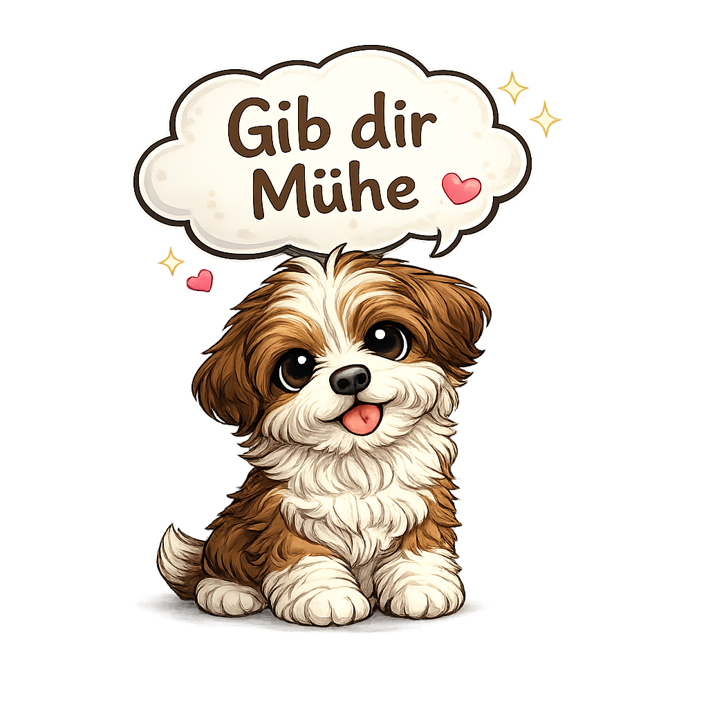 Welpe mit Sprechblase Ein niedlicher Hund mit Sprechblase: "Gib dir Mühe".